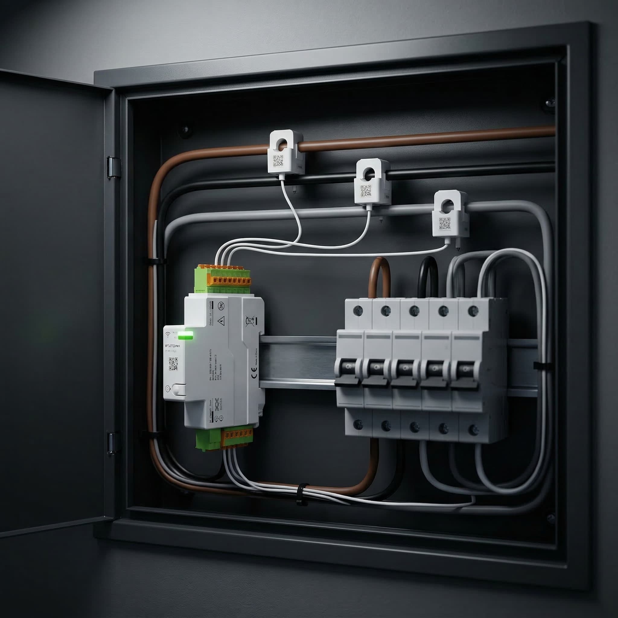 Electrical panel with smart power meters and CT clamps for AI energy management