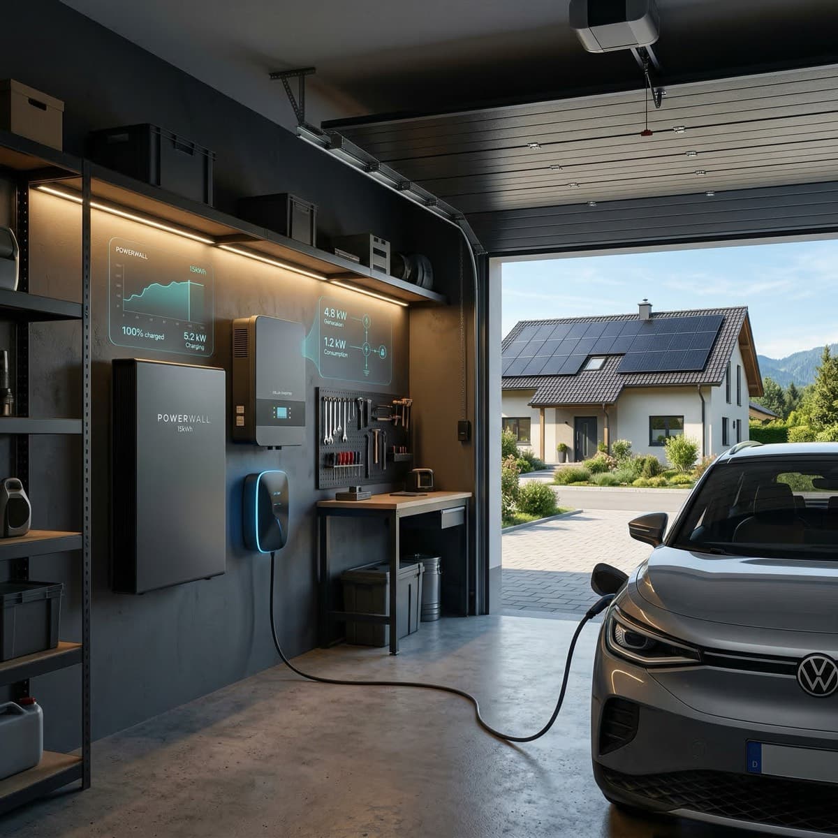 Hybrid solar system with battery storage in garage