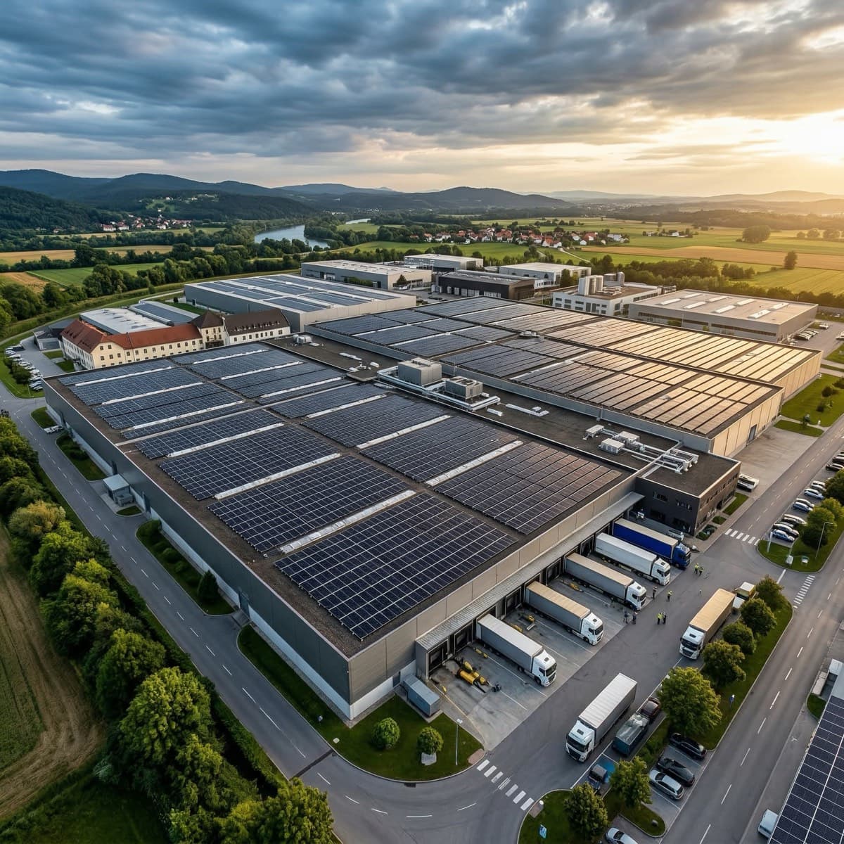 Manufacturing facility with large rooftop solar installation