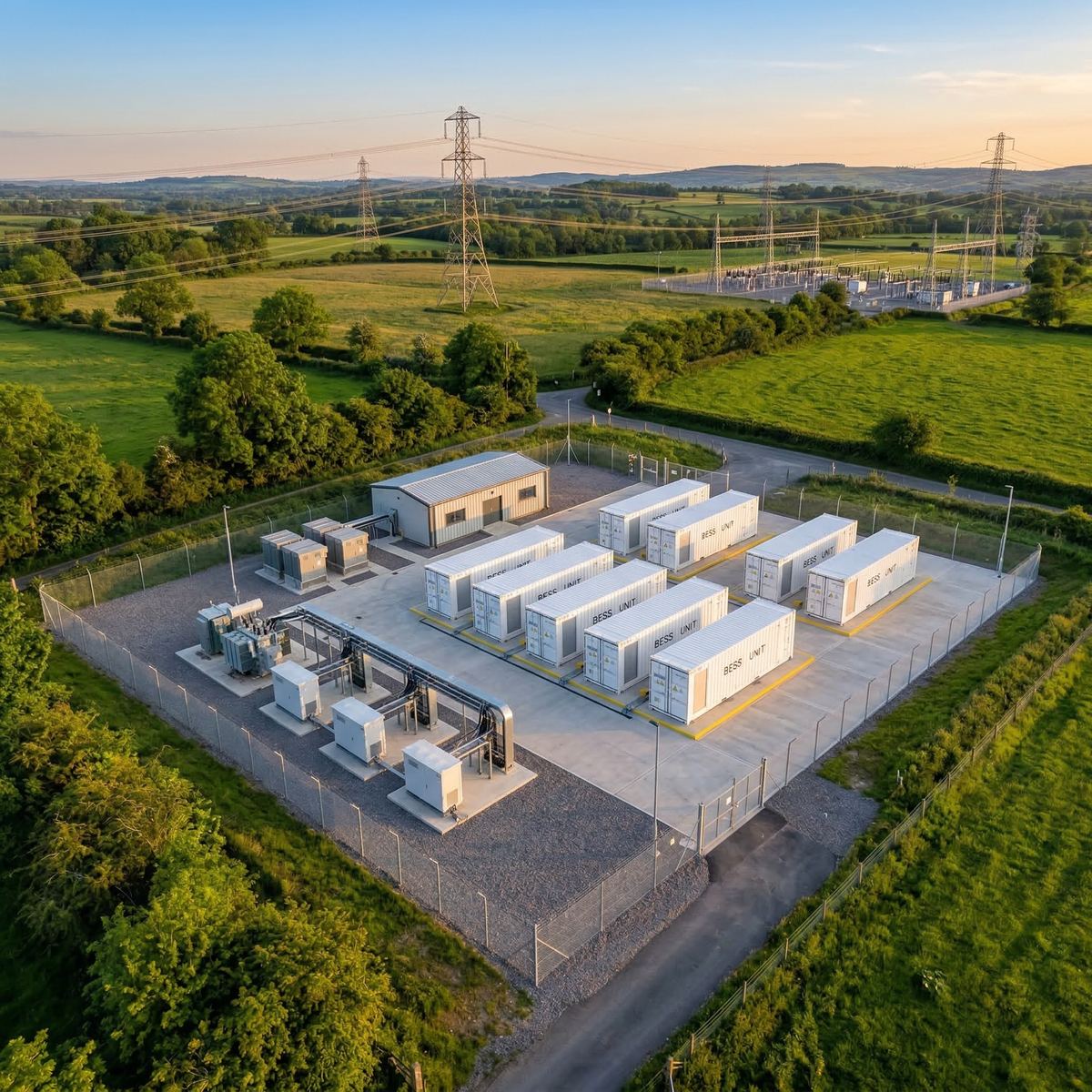 Multi-container battery energy storage system at industrial site