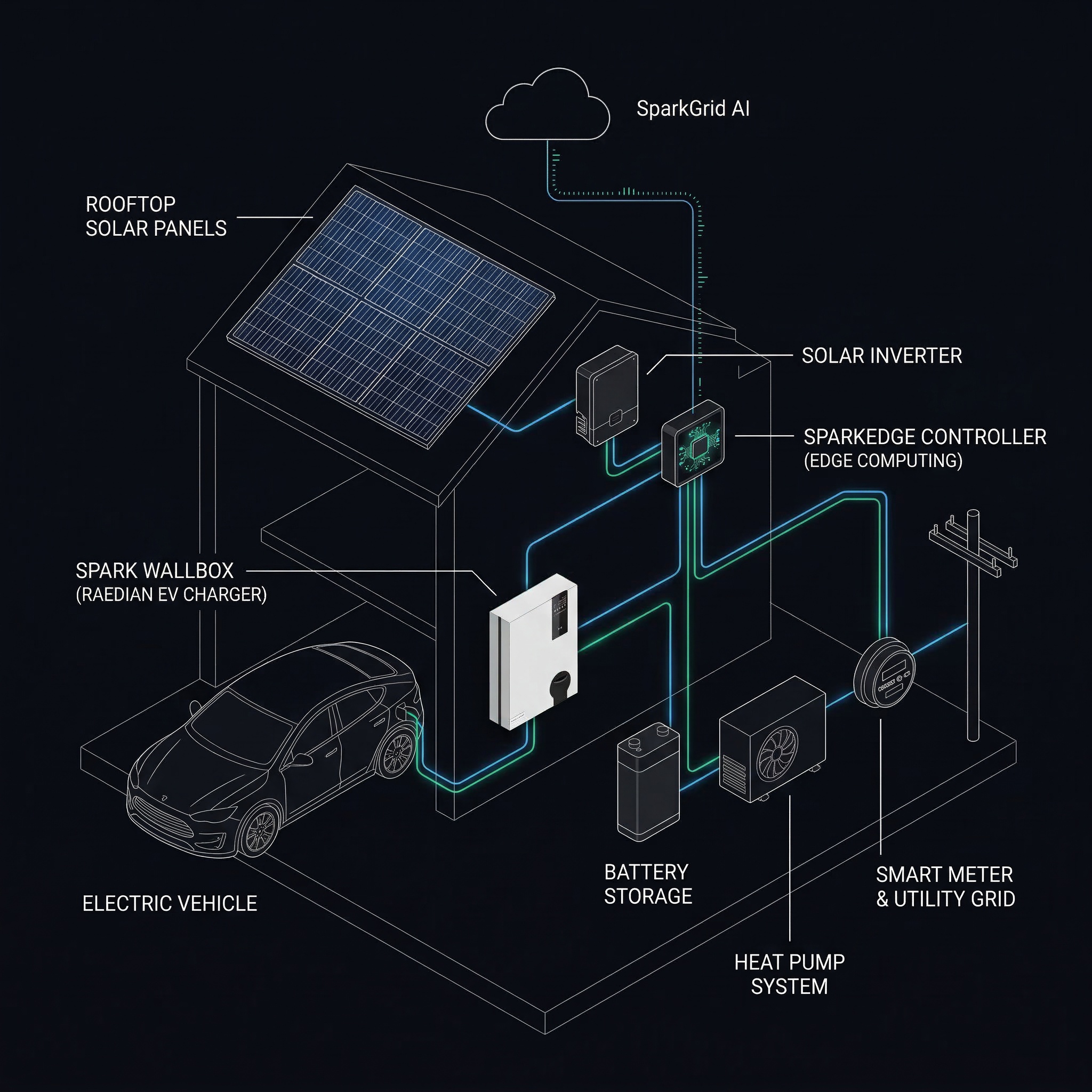Spark Wallbox connected to solar, battery, heat pump, smart meter and SparkEdge